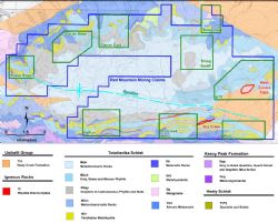 Red Mountain project tenement outline on DGGS geology map (after Freeman et al., 2016)