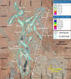Wiluna existing historical open pits, pit optimisations at A$1,600 Au / oz