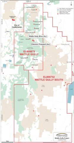 Tenement location of Wattle Gully (Granted) and Wattle Gully South (Application).