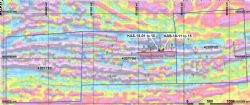 Image of the drill collar locations at the Kasagiminnis Lake Property overlying the 2009 Heli-mag survey results