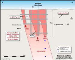 Longitudinal Section AA of the Nemesis High-Grade Au Mine with Proposed RC Drilling