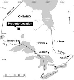 Location of the Pickle Lake Gold Properties in Ontario, Canada.