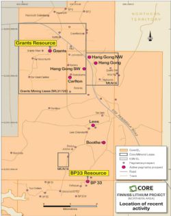 Active pegmatite prospects in the northern area of Finniss Lithium Project.