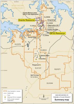 Pegmatite prospects within the Finniss Lithium Project near Darwin, NT
