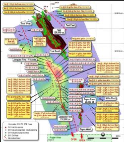 Location Plan Teal-Jacques-Yolande drilling showing recent and previous results