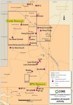 Active pegmatite prospects in the northern area of Finniss Lithium Project