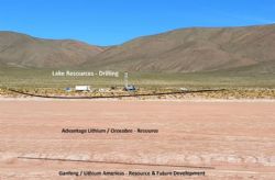Location of LKE's drill operations at Cauchari in relation to Advantage Lithium/Orocobre & Gangfeng/Lithium Americas leases