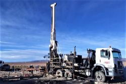 Diamond rig currently operating at site and at 141m deep