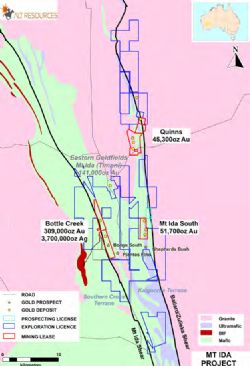 Map showing the Bottle Creek Mining Leases
