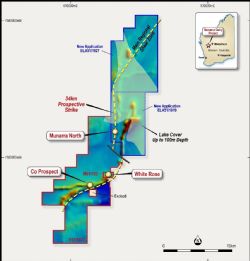 Munarra Gully Project – Location of Prospect over Regional Magnetics