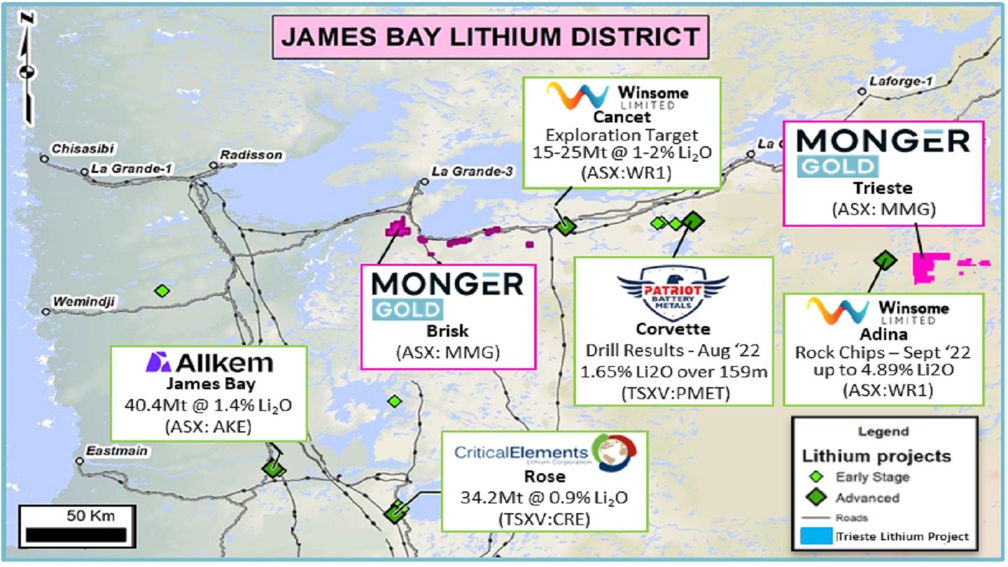 Acquires Trieste Lithium Project in James Bay Lithium District