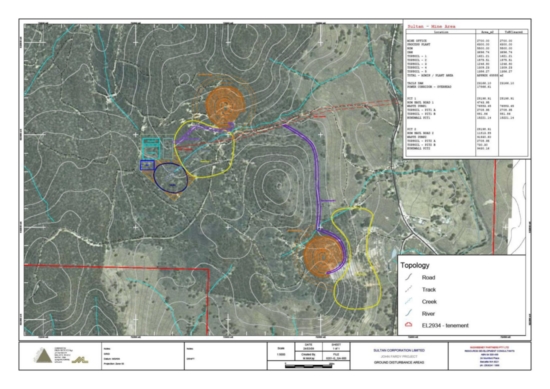 Location plan - John Fardy and Peelwood Open Pits, Waste Dumps and Tailings.