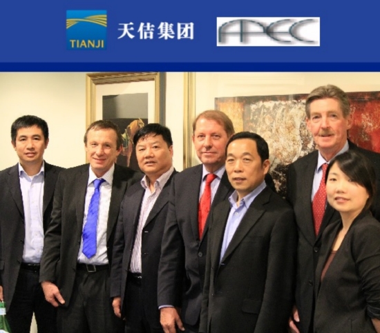 Apec Group's Colin Archer Introduces Tian Ji Group Representatives to Australian investment opportunities in resources. Pictured from left: Xue Lei, Vladimir David, Wang Zengjun, Tim Mckinnon, Li Jianwei, Colin Archer and He Ningli.